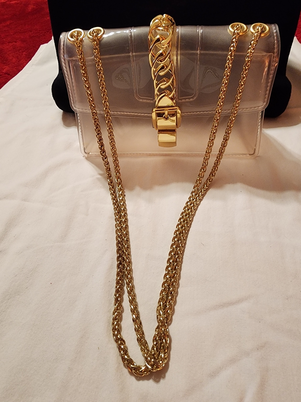 Clear PVC Shoulder Bag with Gold Chain Strap